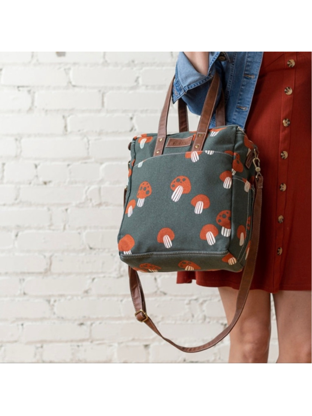Women's Maika Crossbody Commuter Tote Bag Mushroom Mendocino Print - Picture 9 of 10
